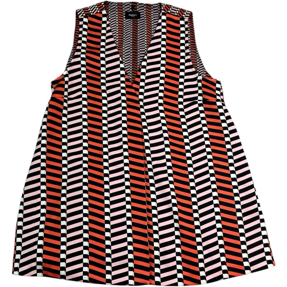 Marella‎ Art.365 Women's Sleveless Geometric Print Blouse Size 8 Modern Zig Zag